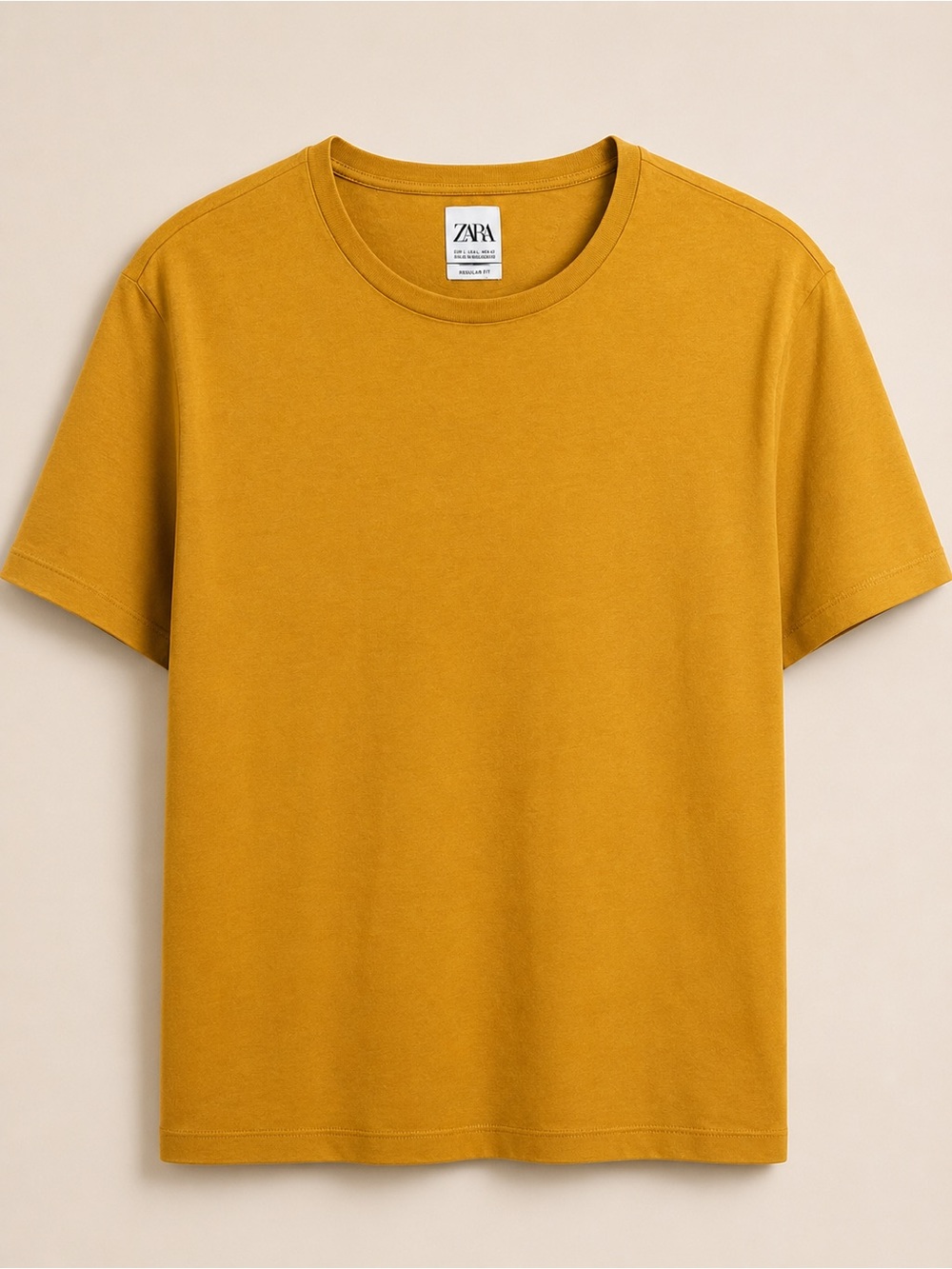 Zara Men's Short-Sleeve Crew T-Shirt in Mustard Yellow
